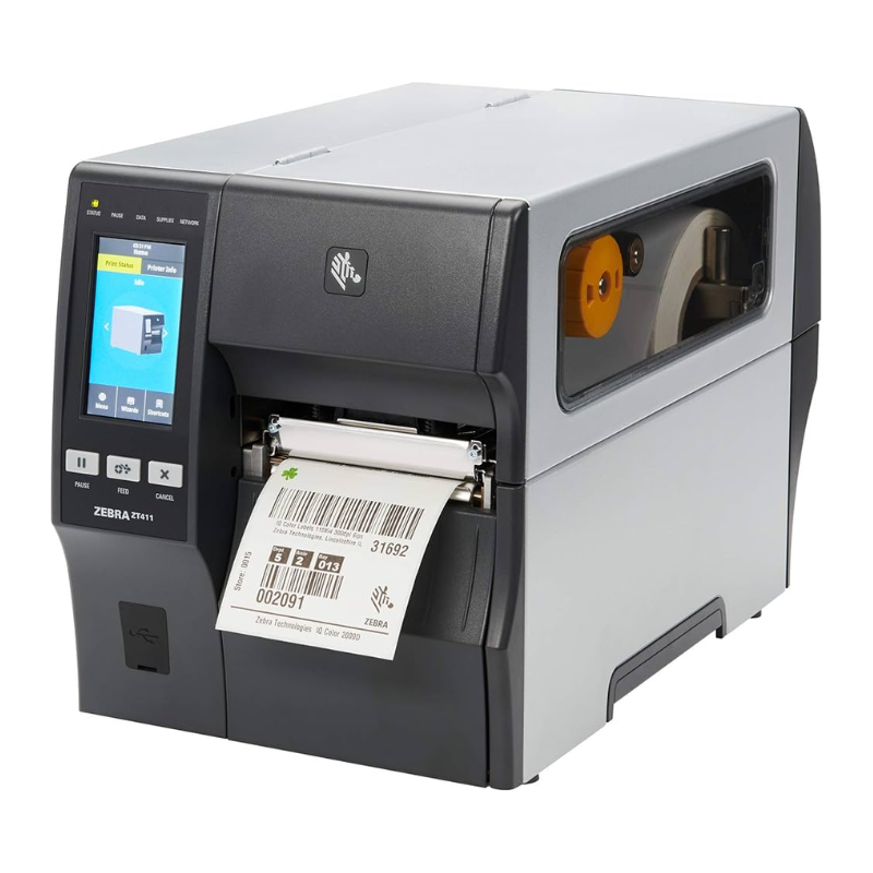 Zebra ZT411 Thermal Transfer Industrial Printer 300 dpi Print Width 4 Inches Features Serial, USB, Ethernet, and Bluetooth Connectivity