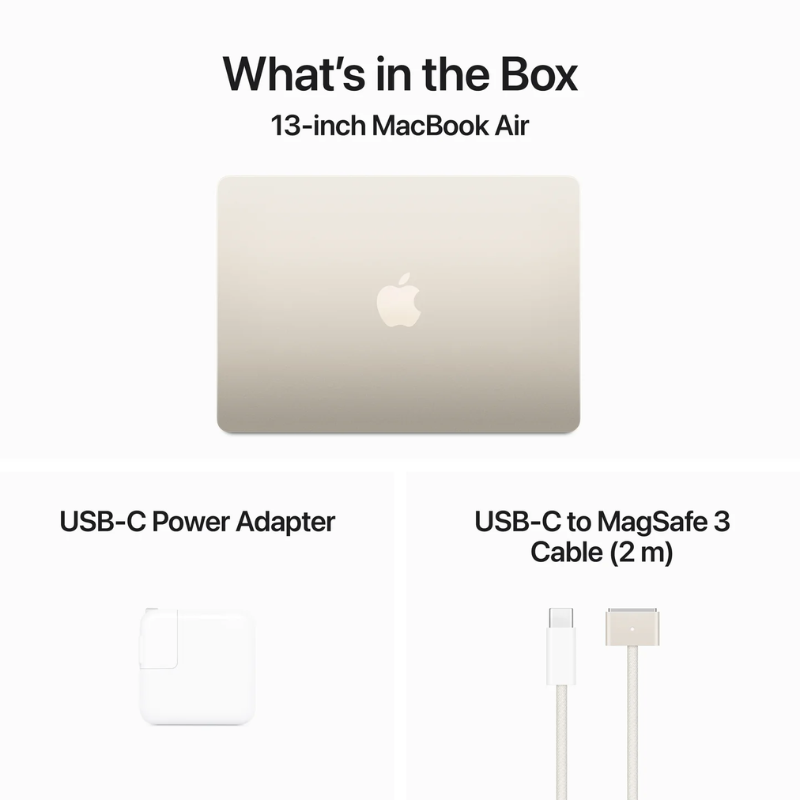 Apple MacBook Air MC8P4  13", M3 Chip 8-Core CPU 10-Core GPU Processor, 24GB RAM, 512GB SSD, Intel UHD Graphics, English Keyboard
