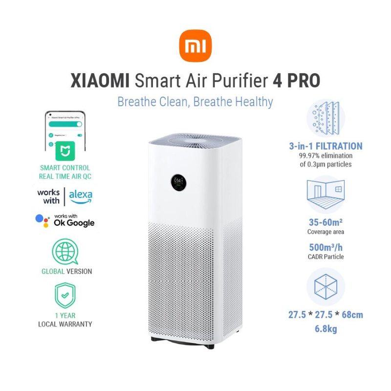 Xiaomi Smart Air Purifier 4 Pro, Breathe clean, breathe healthy, Global Version