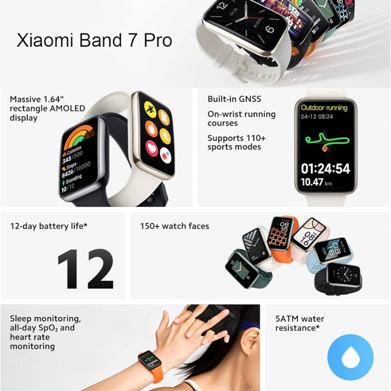 Xiaomi Smart Band 7 Pro, 1.64" rectangle AMOLED Display, Global Version