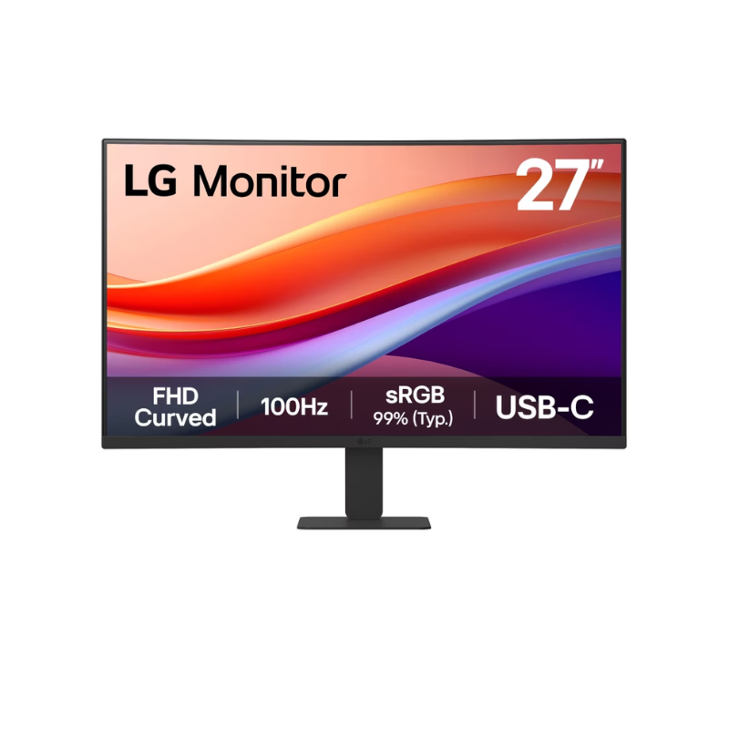 LG 27" FHD curved monitor with 100Hz refresh rate and USB-C port, 27U421A-B