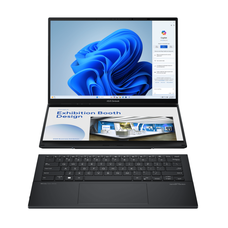 ASUS Zenbook DUO (2024) UX8406, 14" 3K OLED Dual Screen Display, Intel® Core™ Ultra 7 155H, 16GB RAM, 1T SSD,  Intel® Arc™ Graphics, English-Arabic Keyboard, Windows 11 Home, Inkwell Gray, UX8406MA-OLEDI7IG