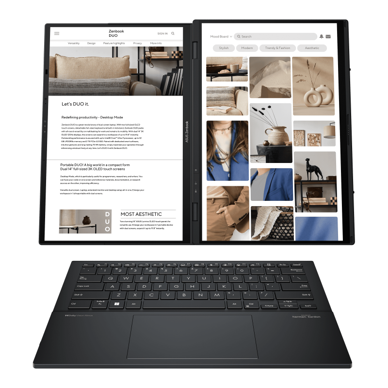 ASUS Zenbook DUO (2024) UX8406, 14" 3K OLED Dual Screen Display, Intel® Core™ Ultra 7 155H, 16GB RAM, 1T SSD,  Intel® Arc™ Graphics, English-Arabic Keyboard, Windows 11 Home, Inkwell Gray, UX8406MA-OLEDI7IG