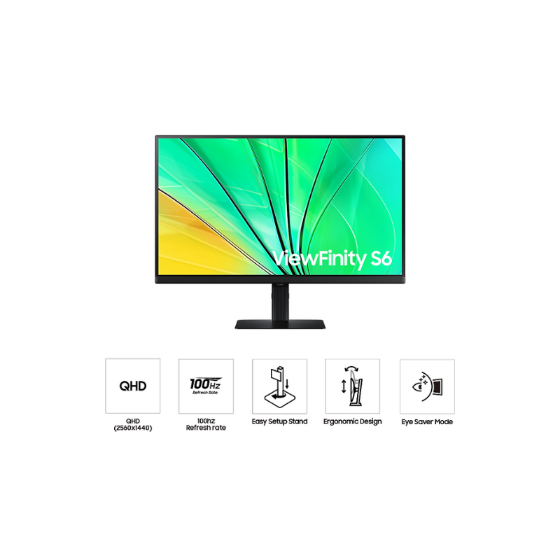 Samsung 24" S60D QHD ViewFinity High Resolution Monitor, 100 Hz Refresh Rate & 5ms Response Time, HDR10, Black, LS24D606EAMXUE